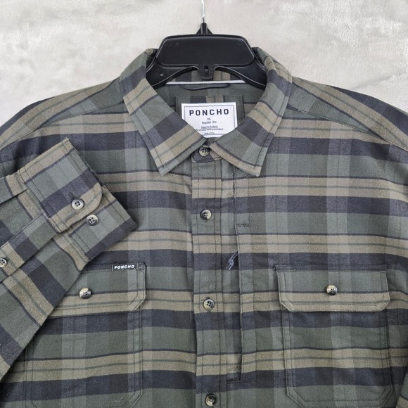 Poncho Flannel Shirt Kodiak Mens XL Green Gray Plaid Magnetic Pockets